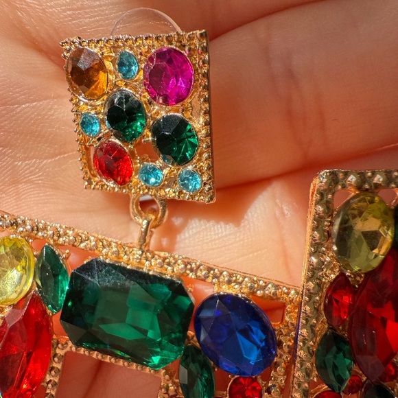Anthropologe multicolour colourful square rhinestones earrings - Picture 9 of 12
